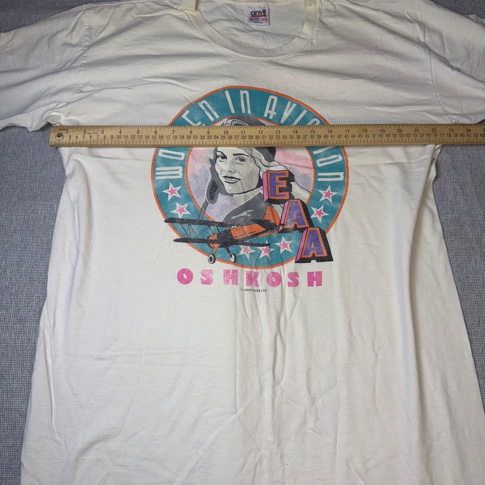 Vintage 90s EAA Women In Aviation Oshkosh T Shirt Anvil USA Single Stitch - Picture 7 of 9
